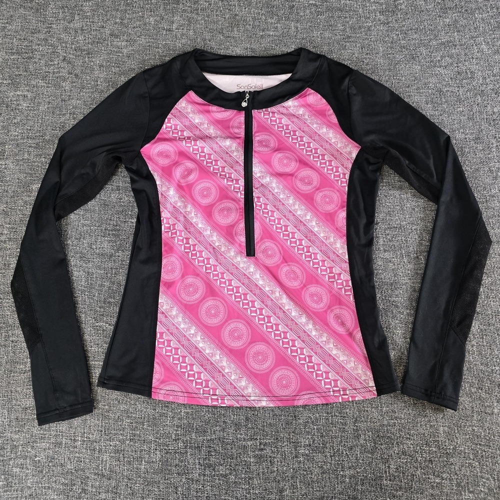 SanSoleil Womens Small Pink Geometric UV 50 1/2 Zip Long Sleeve Performance Top